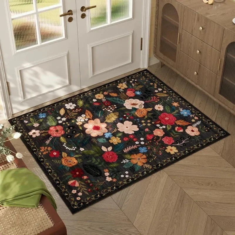 Boho Area Vintage Floral Soft Carpet Bathroom Non-silp Doormat Suitable for Livingroom Entrance Decorate Accessories Bedroom Rug