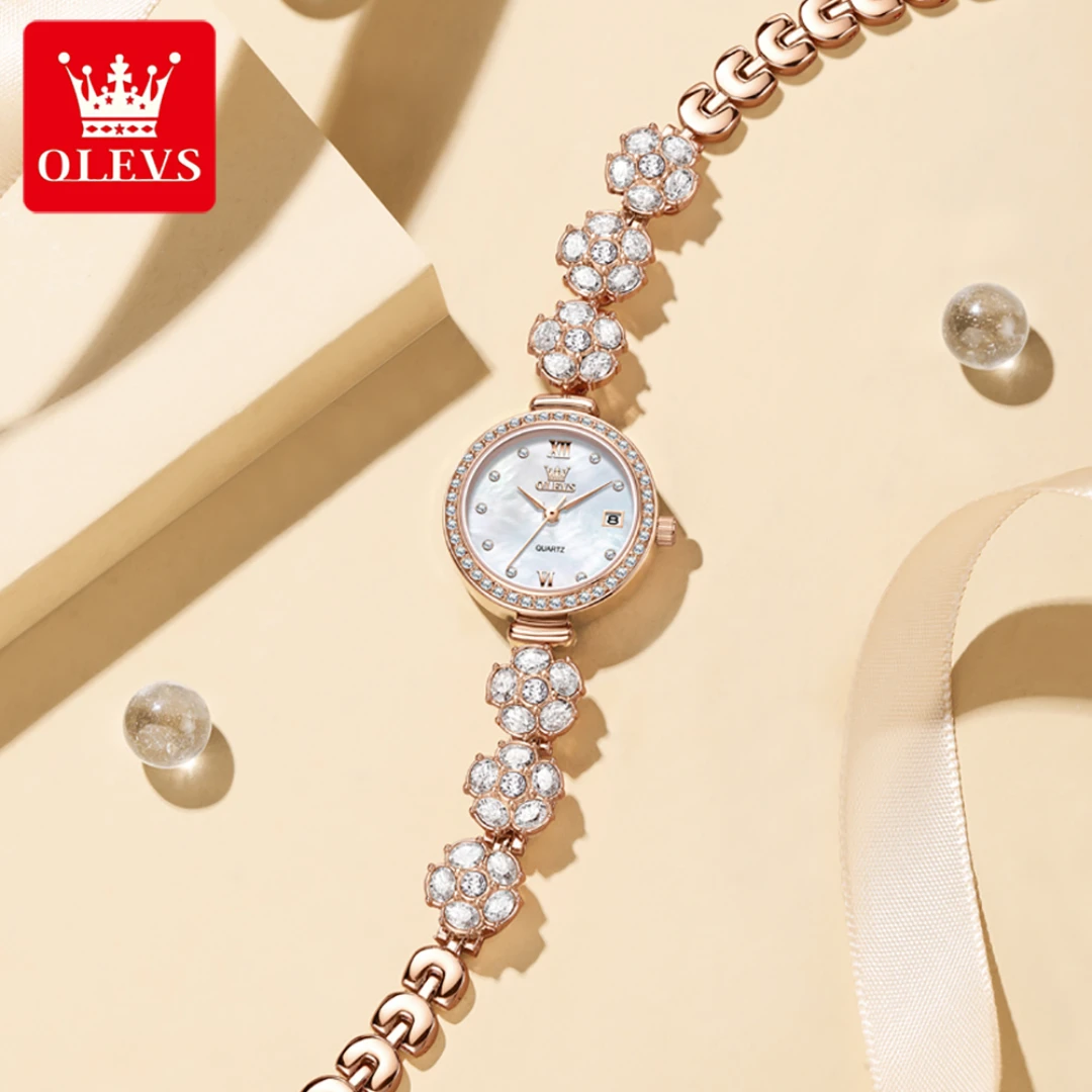 

OLEVS 5638 Кварцевые модные часы в подарок из нержавеющей стали, ремешок для часов с круглым циферблатом, наручные часы с календарем