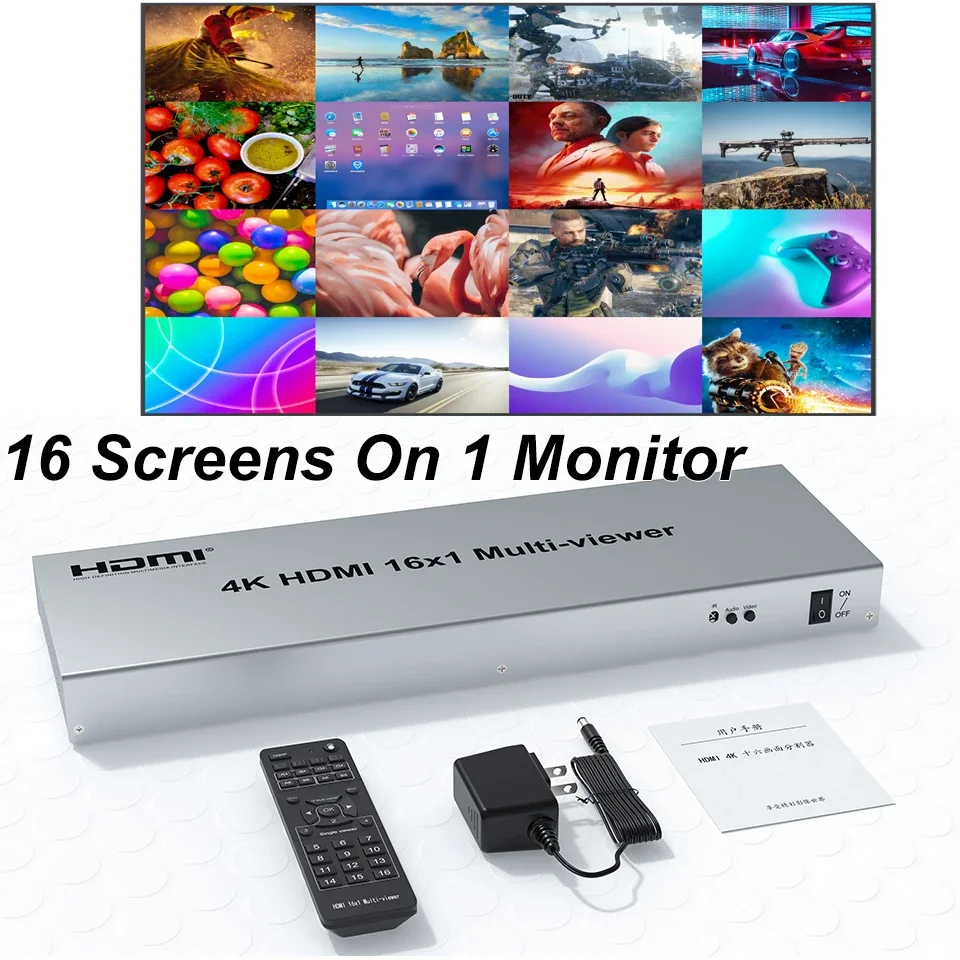 4K 16x1 HDMI Quad Multiviewer 2 4 6 8 16 In 1 Out Bezszwowy przełącznik Multi-viewer Dzielnik ekranu Wyświetlacz lewy i prawy w górę i w dół