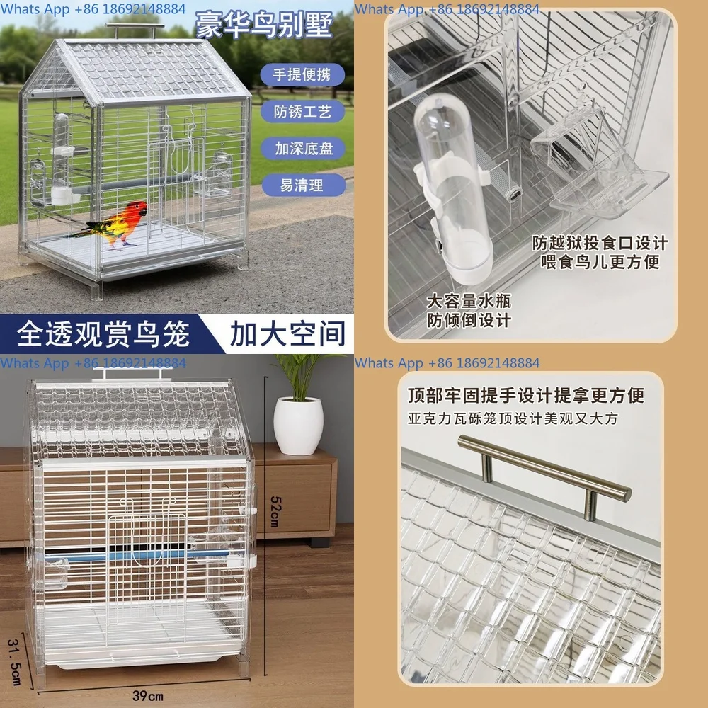 

Large transparent bird cage for parrot outdoor portable anti splash pet house for balcony and home use