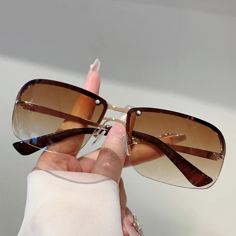 KAMMPT Y2k Randlose Sonnenbrille Männer Mode Gradienten Casual Shades Frauen Trendy Doppel Brücke Marke Design Dekorative Sonnenbrille