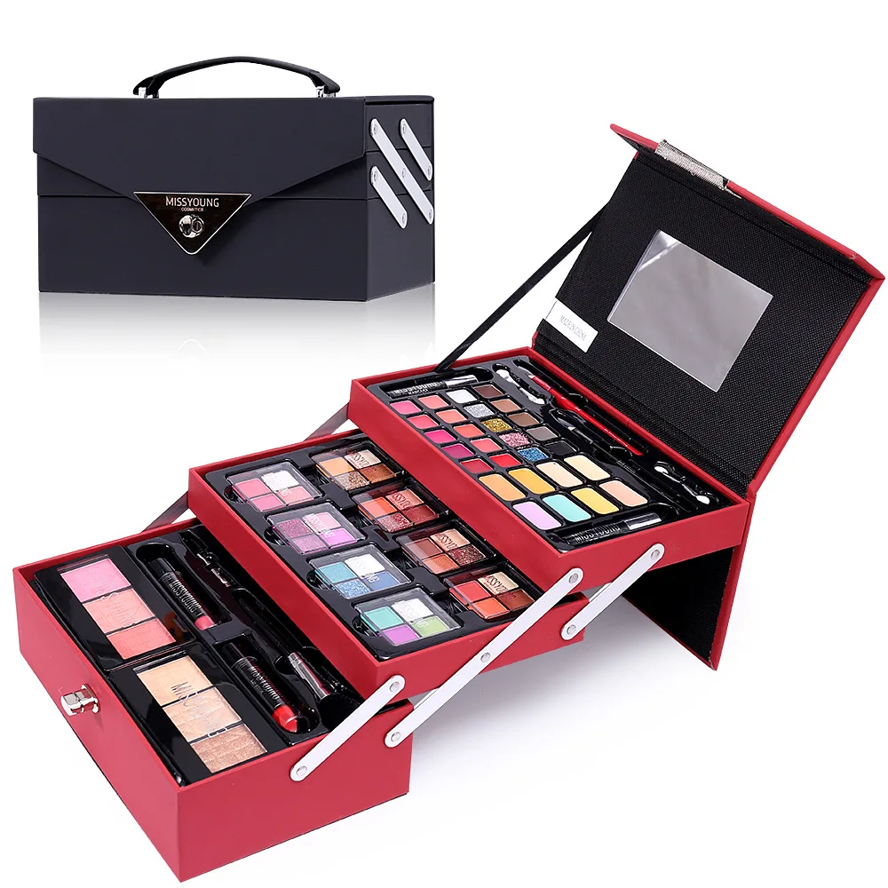 Portable Makeup Case Set Eyeshadow Lipstick Eyeliner Lip Liner Blush Complete Facial Cosmetic Kit, Ideal Holiday Gift Makeup Set