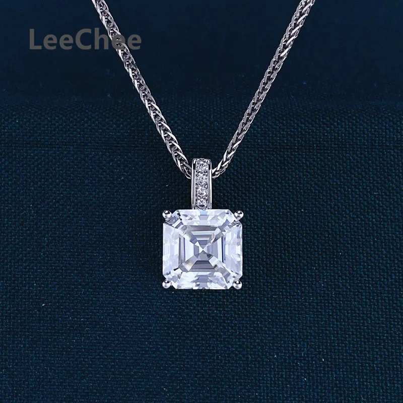 2.5CT Asscher Moissanite Pendant 8MM Lab Diamond Fine Jewelry for Women Wedding Gift Real 925 Sterling Silver with Certificate