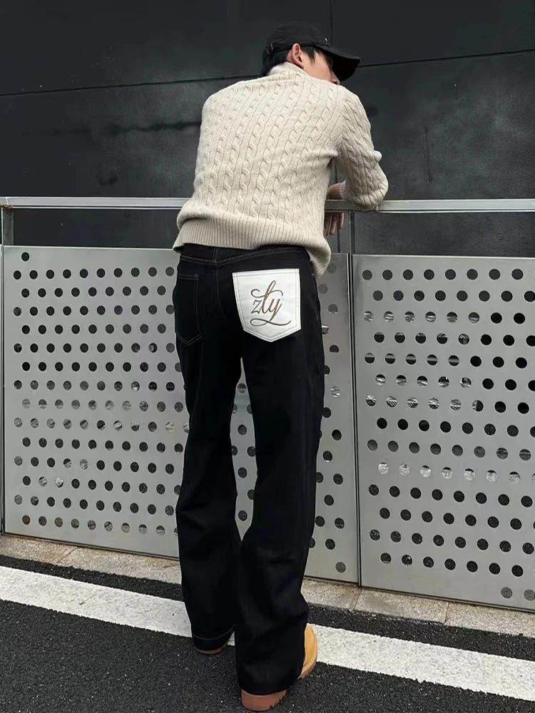 

American Retro Straight Leg Men's Jeans High Street Vibe Knife Cut Clean Fit Bell Bottoms Autumn Season Casual Denim Pants