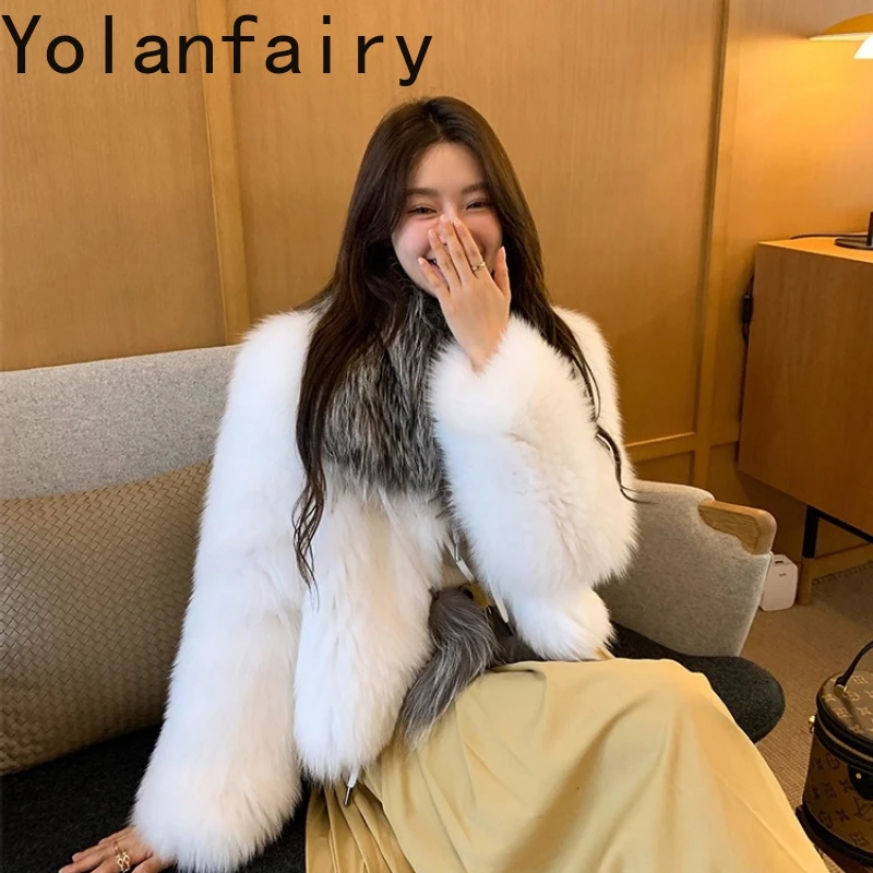 

YOLANFAIRY autumn and winter Imported fox fur woven fur coat long-sleeved fur collar that can be worn in two ways шуба 2025