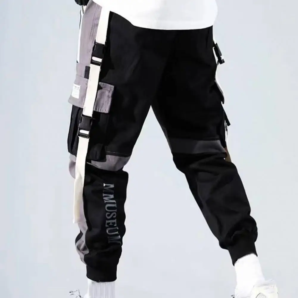 Regular Fit Cargo Pants Men Color-blocked Cargo Pants Streetwear Ninth Pants Stylish Men's Cargo Trousers with Multi for Warmth