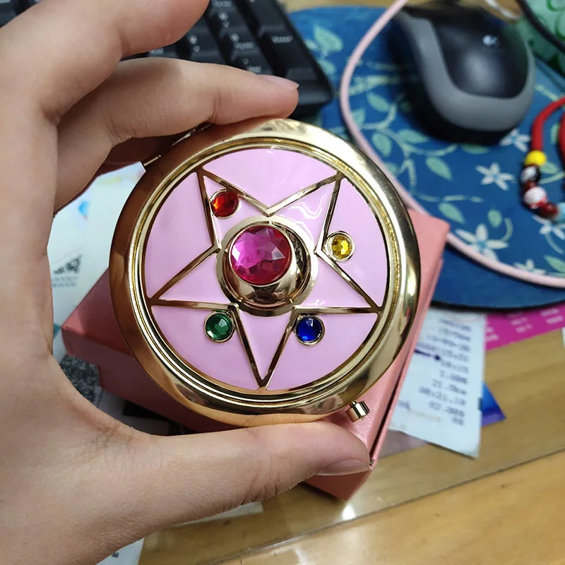 Espejo plegable Sailor Moon R Moonlight serie de memoria, estuche de estrellas de cristal, maquillaje cosmético compacto, caja de Cosplay de Sailor Moon de viaje