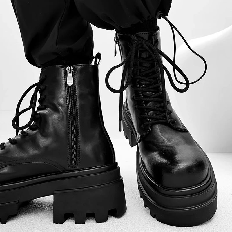large size mens casual stage nightclub high motorcycle boots natural leather shoes cowboy platform boot designer long botas male