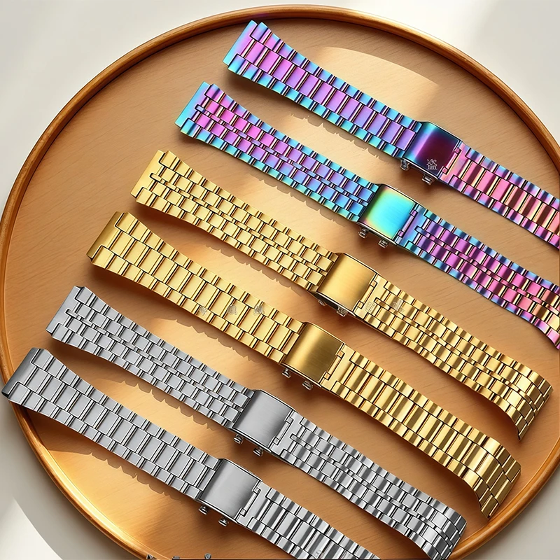 Ремешок из нержавеющей стали для Casio A159W-N1 A158 A168 F91W AQ-230 AEQ-110 AE1200/1300 Series Ультратонкий браслет из металлической стали унисекс