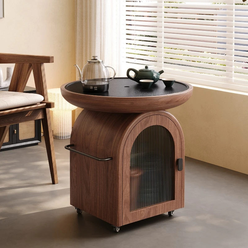 style balcony mobile tea table household tea brewing study tea cart light luxury style living room small