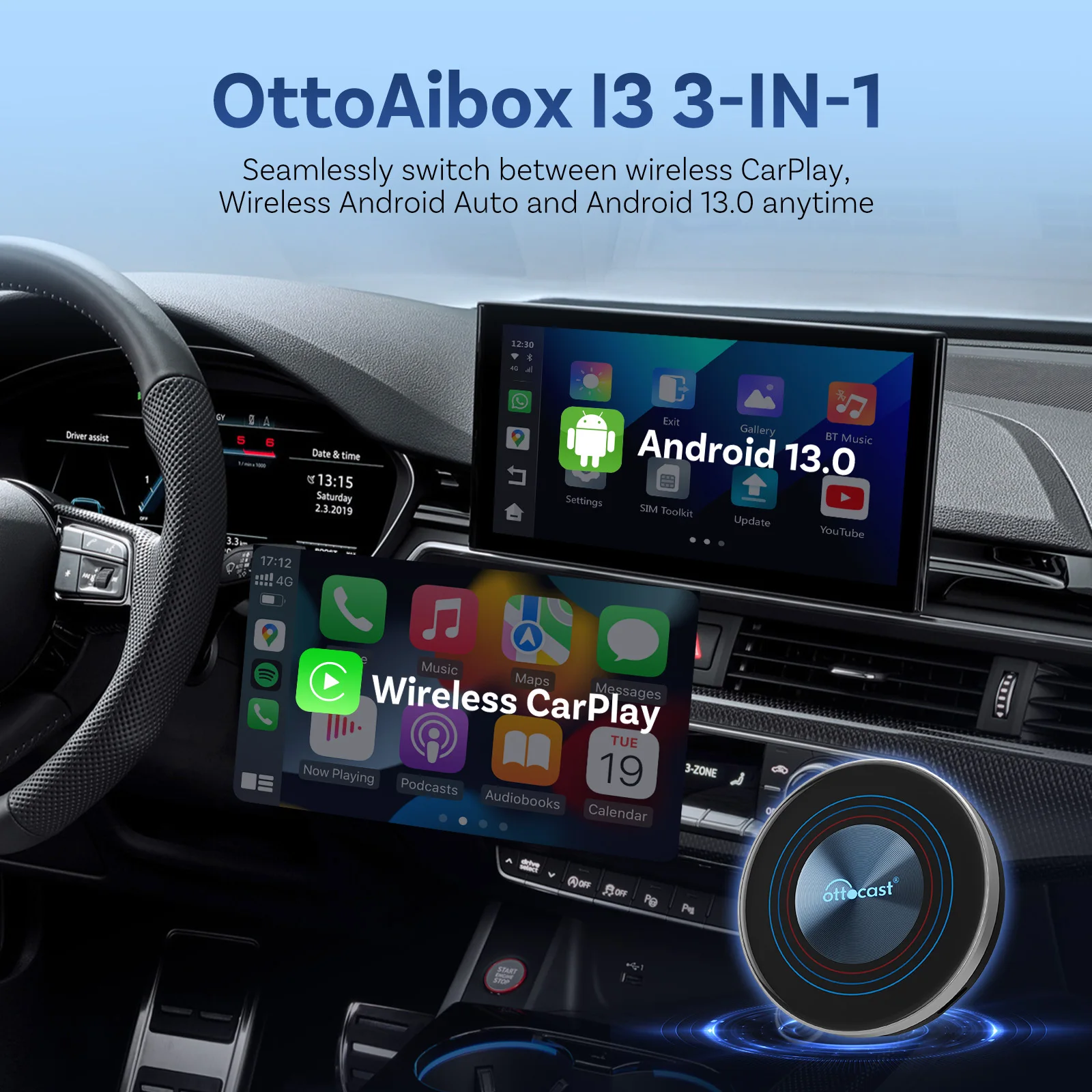 OTTOCAST I3 Android Car Box Android 13 Car System for BMW IDrive 6/7/8/9 Wireless CarPlay & Android Auto 8GB+128GB Plug & Play