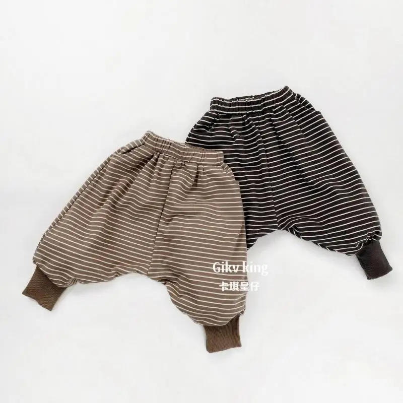 

2026 Spring New Children Harem Pants Cotton Boys Versatile Striped Trousers Toddler Girls Loose Casual Pants Kids Clothes