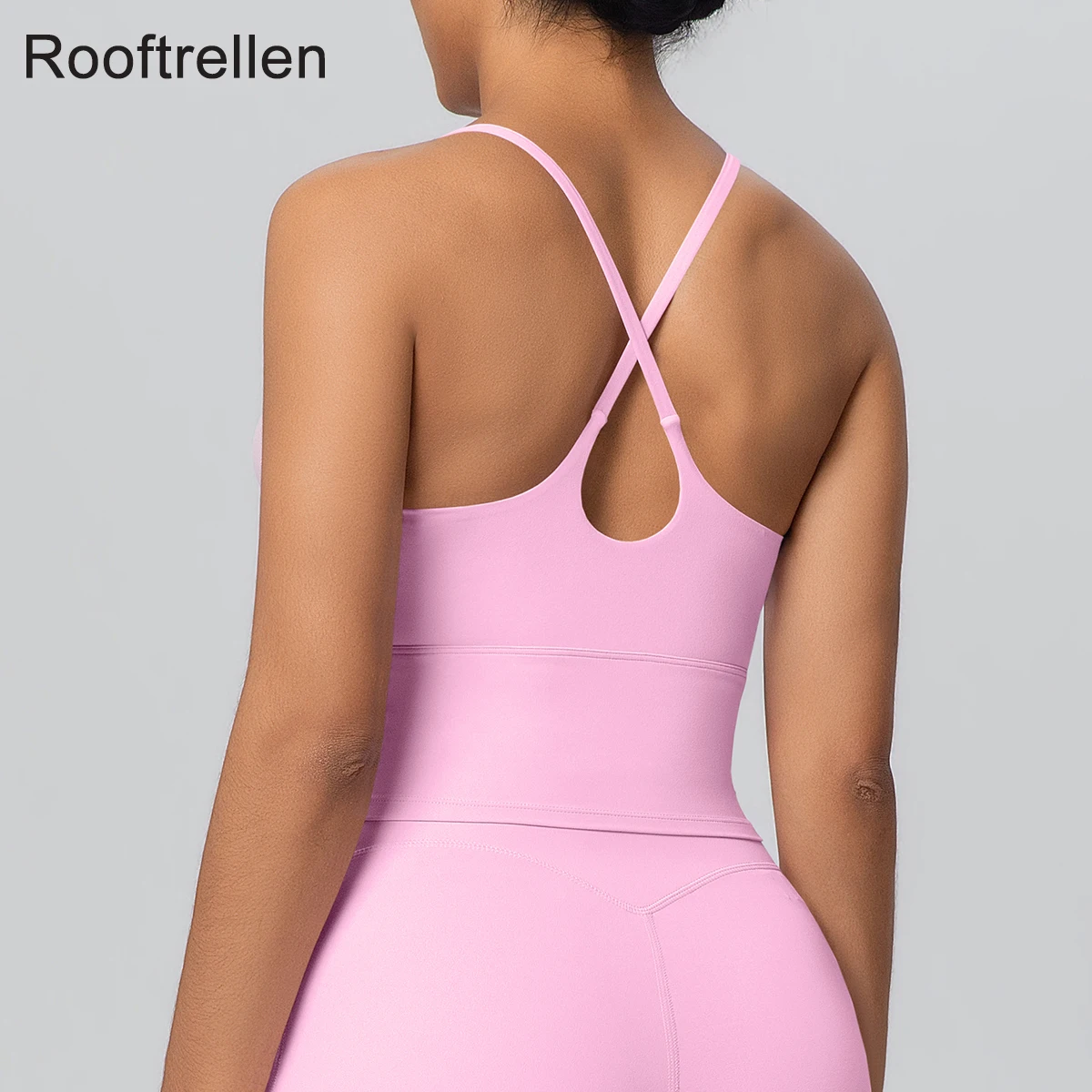 Rooftrellen Cross Straps Yoga Bra for Woman Solid Color Gather Sexy Beautiful Back Soft Yoga Vest Gym Sports Customizable Logo