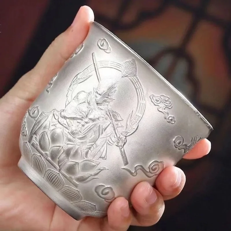 Silver Inner Pot Kung Fu Ceramic Gilded Silver Tea Cup for Tea Tasting, Master's Cup, Large Single Glass