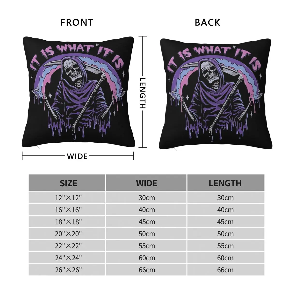 Death It Is What It Is Pastel Goth Grim Reaper Drip Square Pillowcase Pillow Cover Cushion Comfort Throw Pillow for Home Bedroom