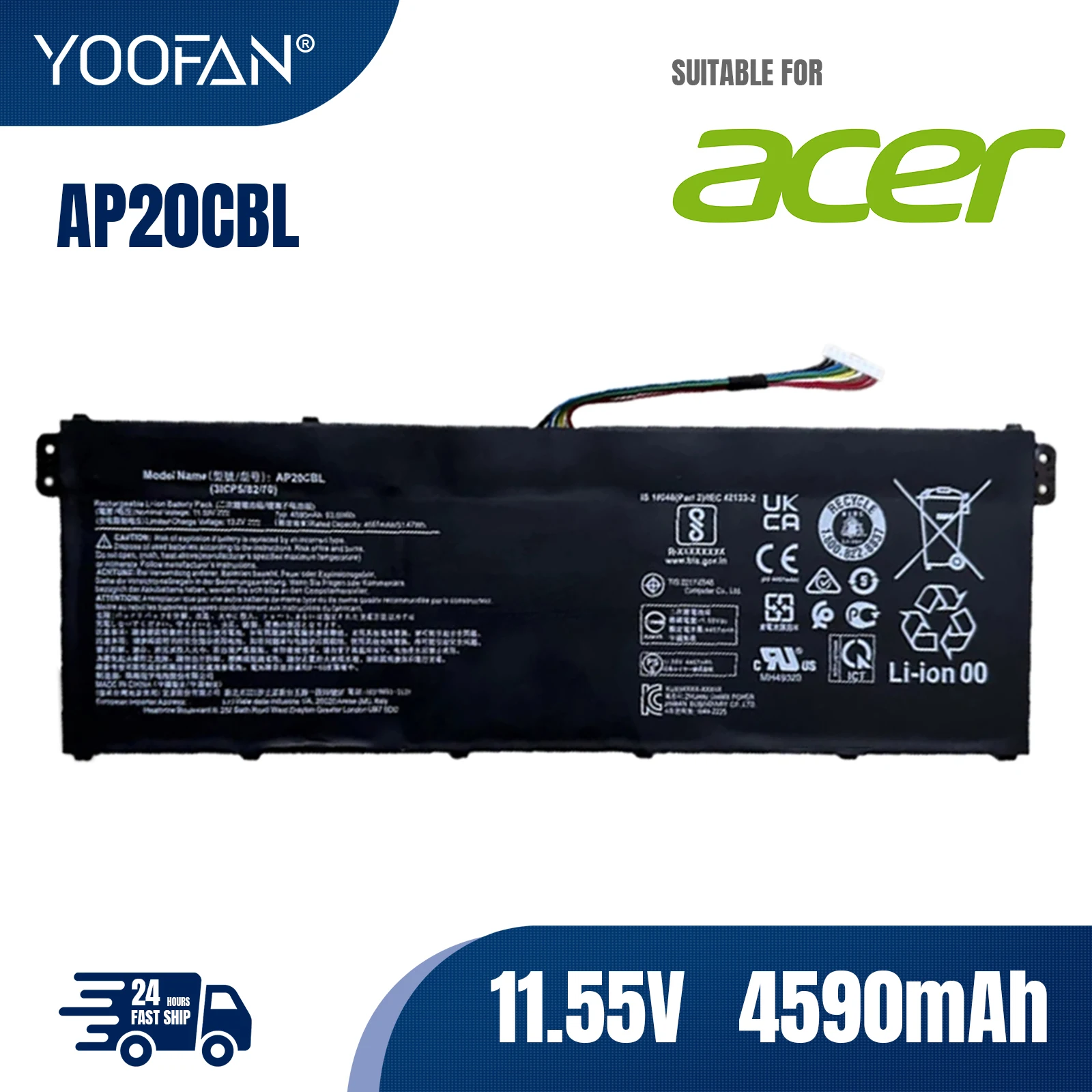 

YOOFAN New AP20CBL Laptop Battery For Acer Chromebook 315 CB315-4H,511 C734,514 CB514,C815 Swift SF314-43-R2R4,R5-5500U