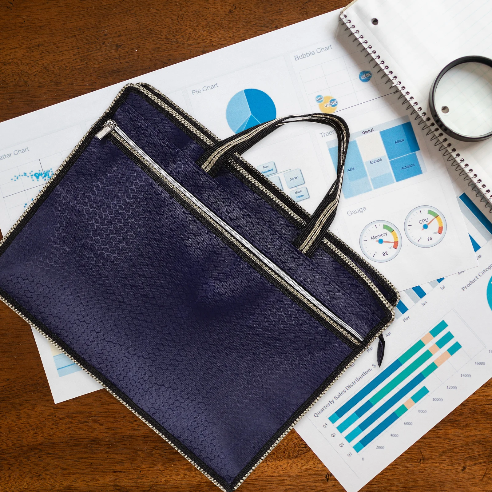 

Water Resistant Oxford Cloth Document Bag Zipper Closure Portable File Pouch for Work Study Receipts Storage Folder Case