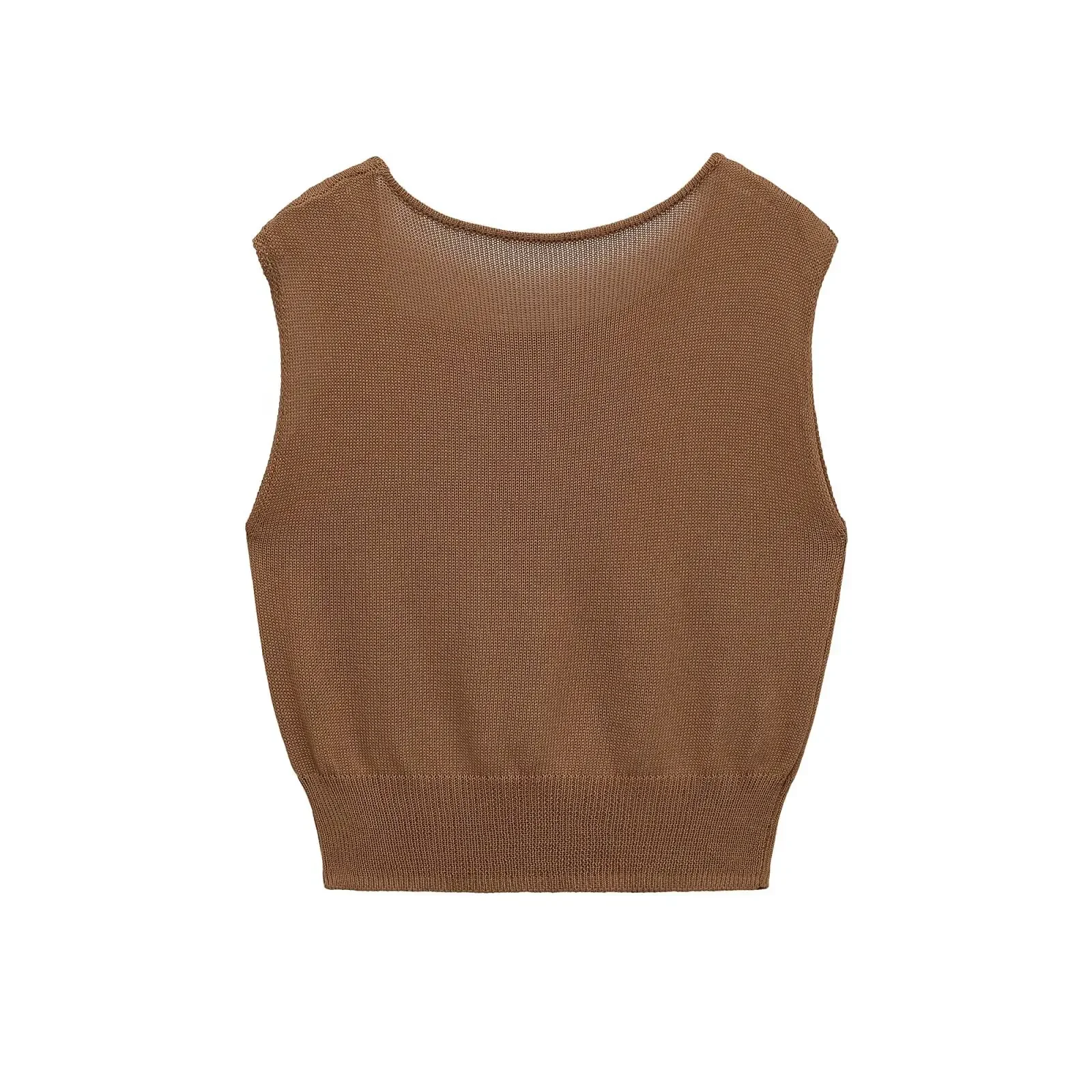 Outono simples malha topo moda assimétrico sem mangas recortado malha superior regata feminina