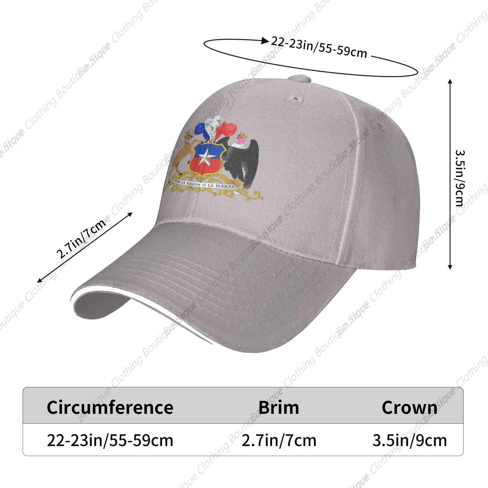 Chile National Emblem Hat Support Chile Coat of Arms Baseball Cap Chilean Hat for Women Men Adjustable Hat Gray