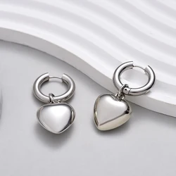 Fashion Stainless Steel Hoop Heart Pendant Earrings For Women Statement Solid Circel Gold Silver Black Color Earrings Jewelry