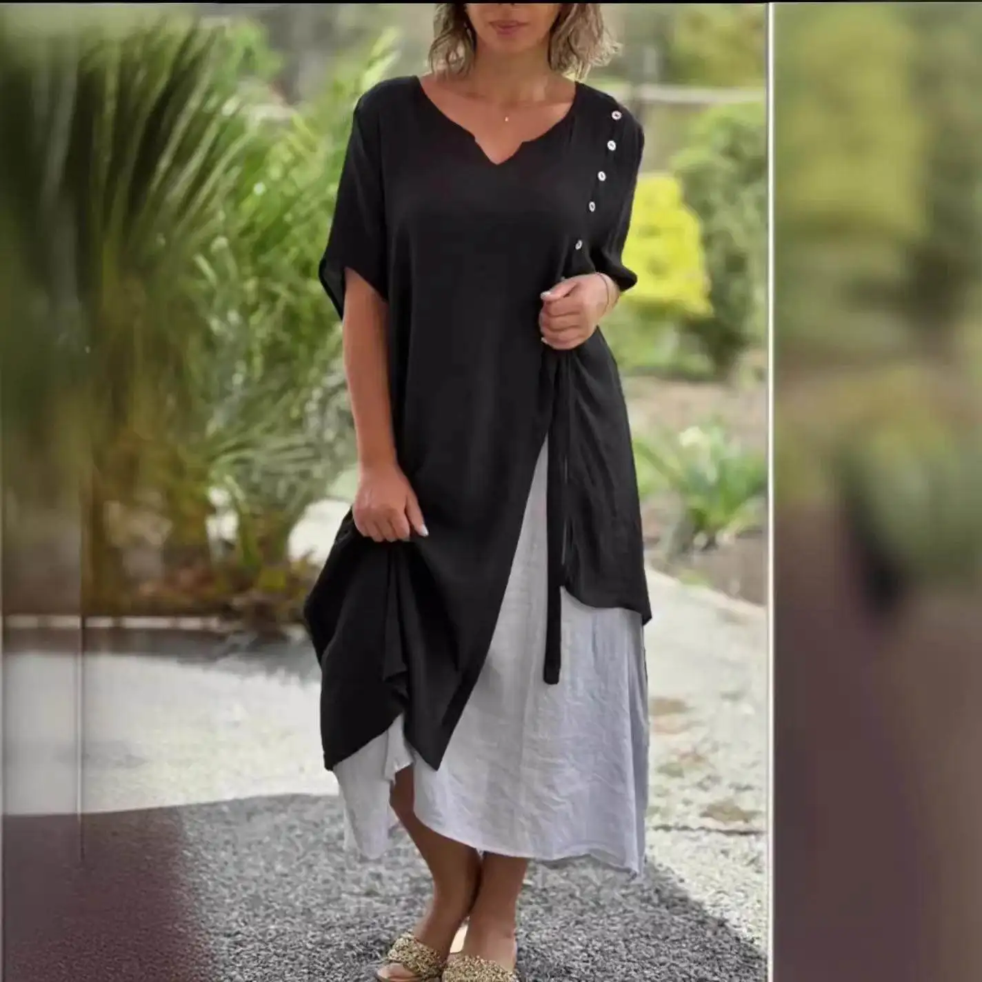 

Faionable V-Ne ort Sve Asymmetrical Dr Women's Clothing Cross-Border 2023 Spring Summer New Arrival