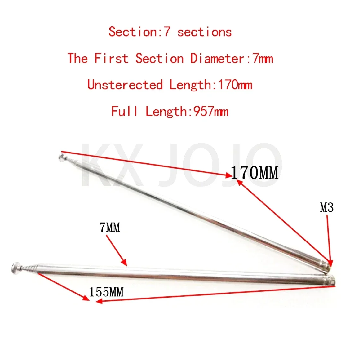 

Radio Antenna 2pcs Telescopic 7-sections Inner Pin Connector M3 for FM Radio Remote Control Aerial Total