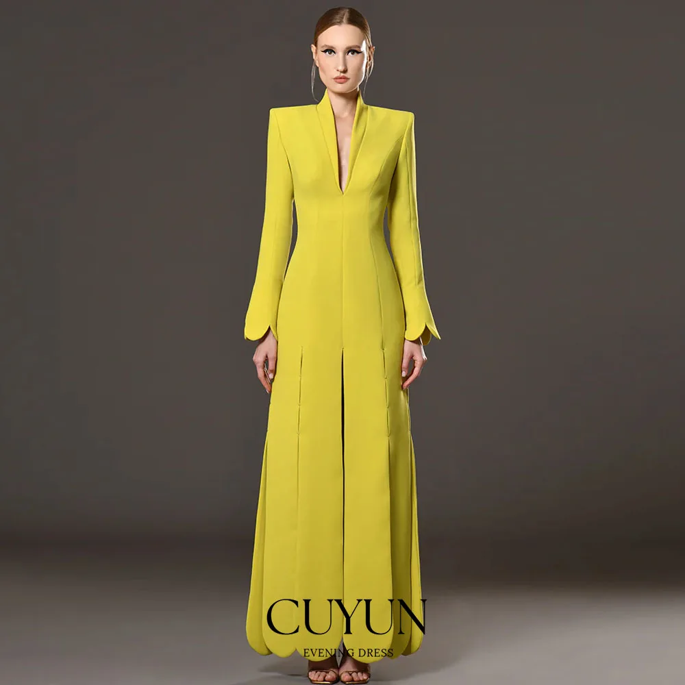 

CUYUN Элегантные вечерние платья по индивидуальному заказу Женские вечерние платья трапециевидной формы с v-образным вырезом для выпускного вечера длиной до пола, плиссированное платье для вечеринки, выпускного вечера