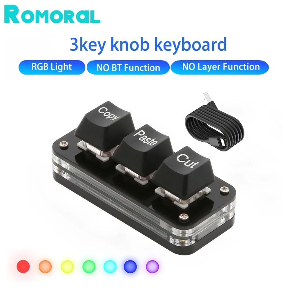 

Custom Mini Keypad RGB 3 Keys Programming Macro Keyboard Copy Paste Cut Mechanical Keyboard For Gaming Photoshop