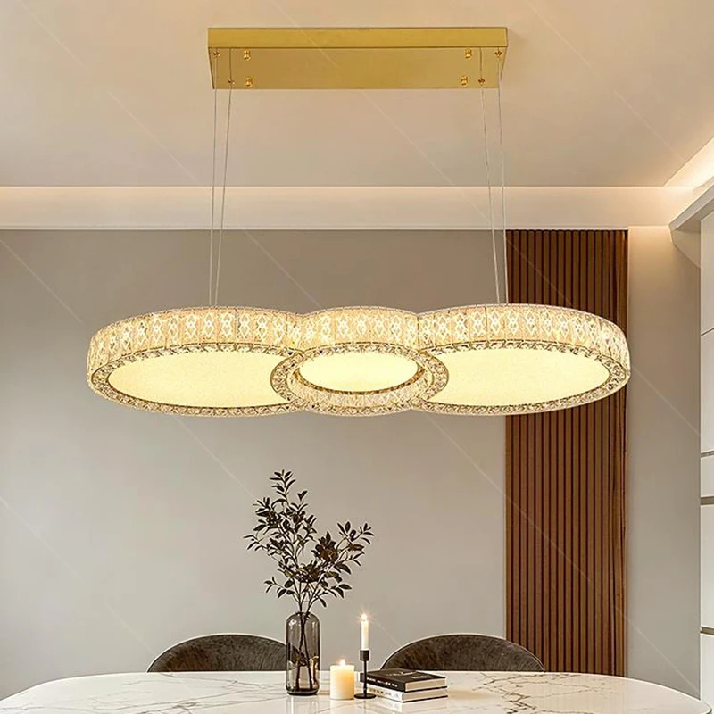 モダンクリスタルゴールドラウンド LED 天井吊りランプリビングダイニングテーブルルーム寝室キッチン家の装飾ペンダントシャンデリアライト