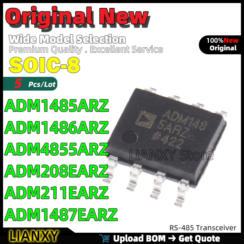 5pcs SOIC-8 ADM1485ARZ ADM1486ARZ ADM4855ARZ ADM208EARZ ADM211EARZ ADM1487EARZ RS-485 Transceiver New Original