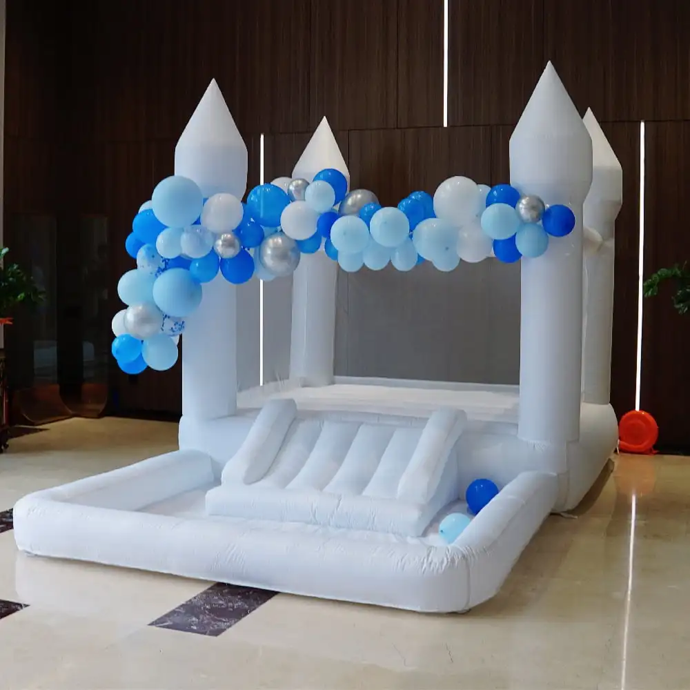4M White Bounce House with Slide and Ball Pit, Multifunctional Inflatable Bouncer Oxford jumping castle kids birthday gift