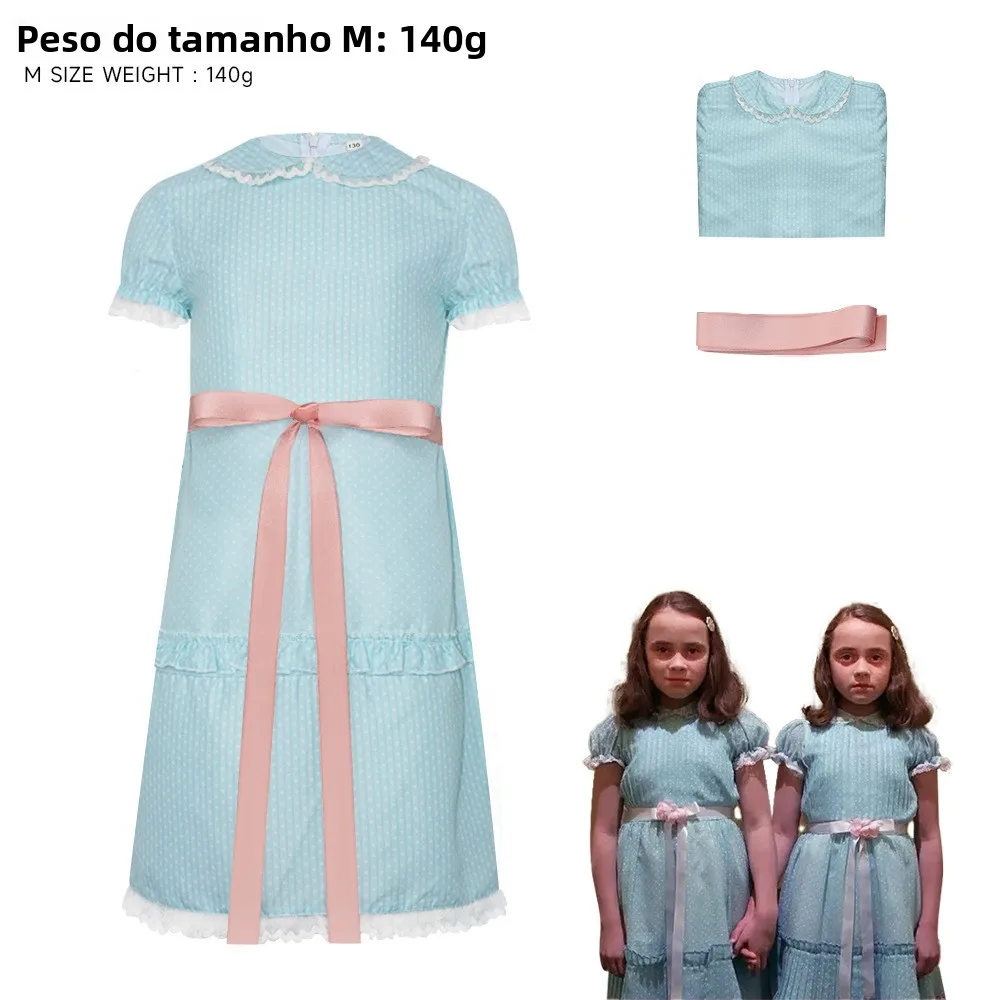 Fantasia de Cosplay para Meninas Gêmeas TheShining, Vestido de Halloween, Conjunto de Saia e Top em Poliéster, Roupas de Cosp...