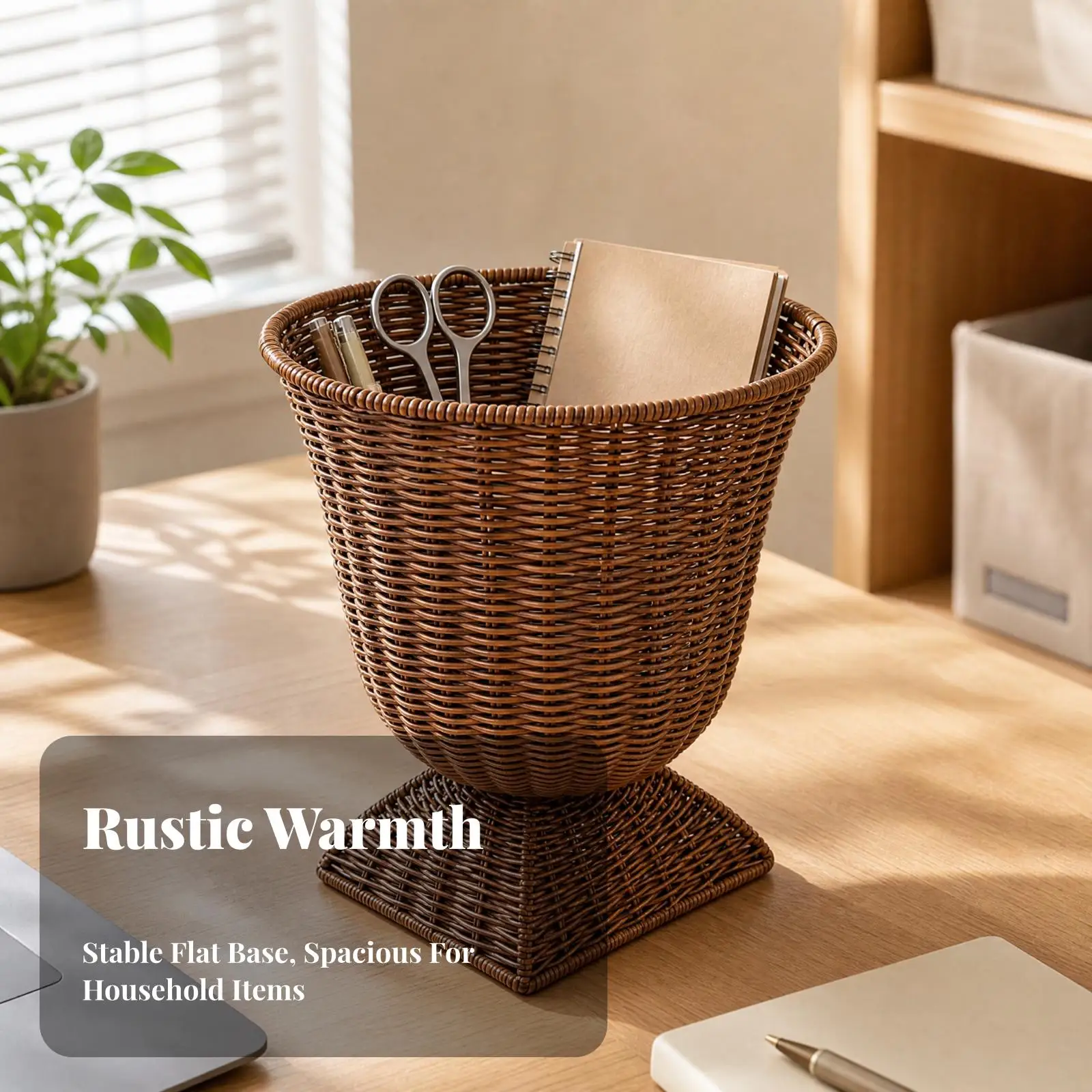 Mini Rattan Look Basket for Tabletop Organizing Small Items Makeup or Craft Supplies