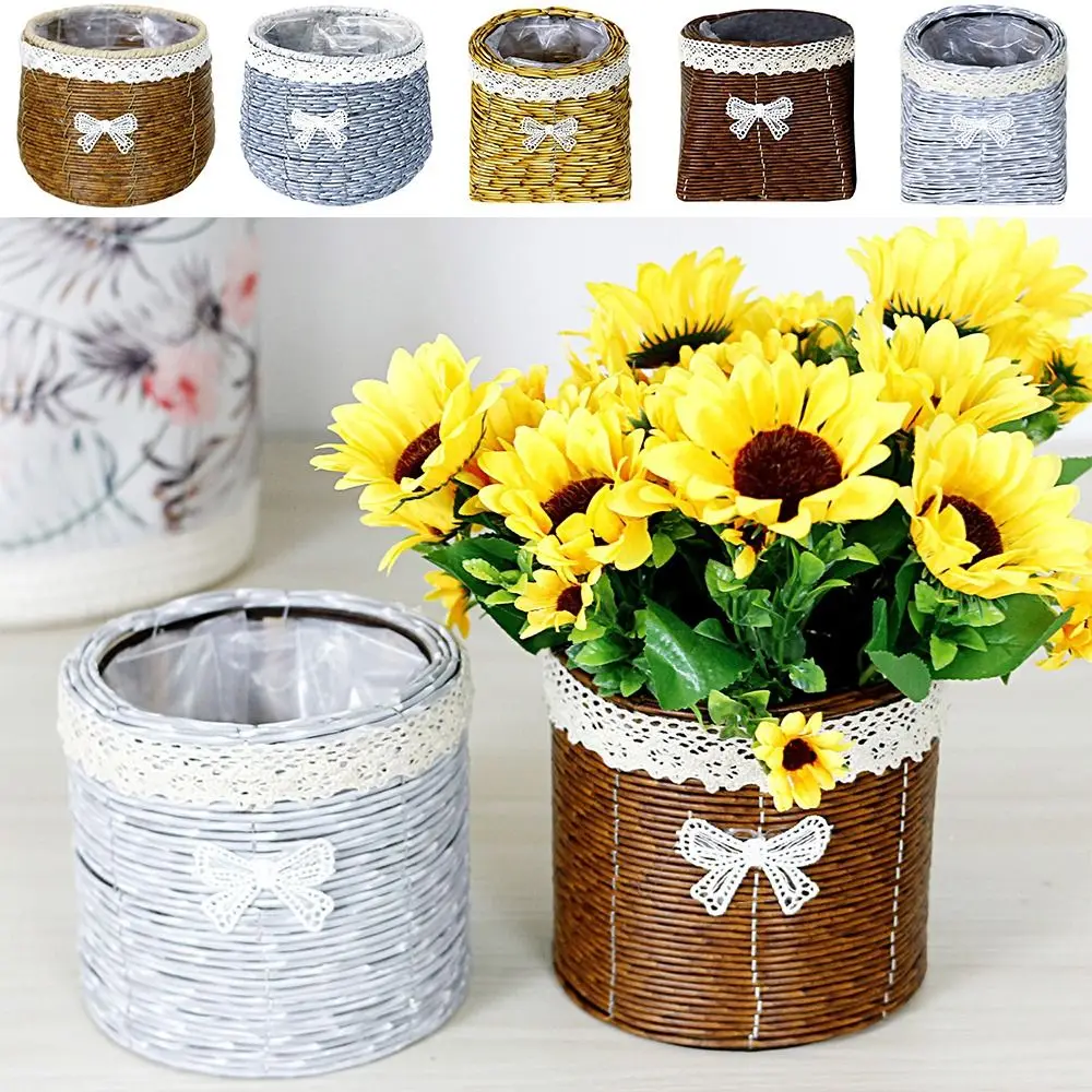 Imitation Vine Flower Basket Crafts Ornament Basket Succulent Hand Weaving Flower Pot Rural Flower Arrangement Home Decoration