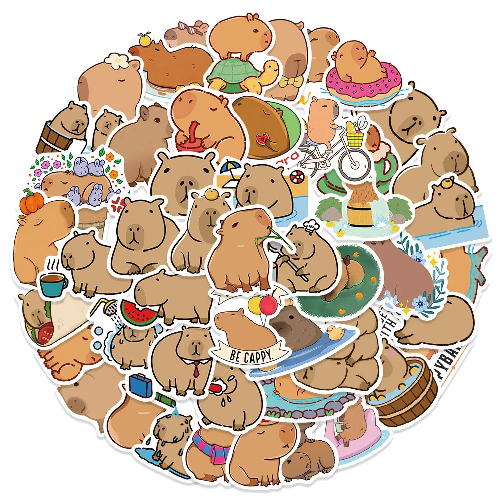 Stiker grafiti anak, 10/30/50 buah kartun Capybara tahan air stiker hiasan estetika Laptop ponsel gitar Scrapbook stiker anak-anak