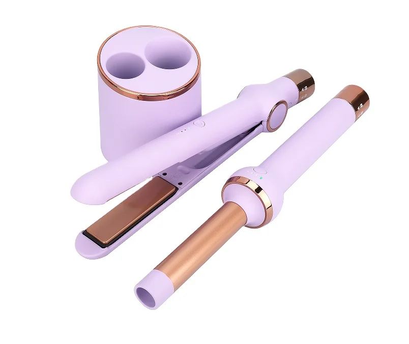Professional Customized Unique Design Hair Straightening and Curling Wireless USB Charging Hair Straightener Curling Iron Set