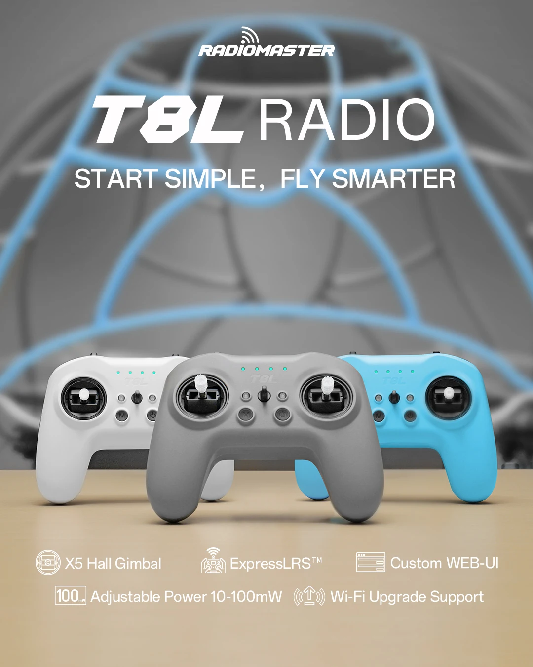 RadioMaster T8L 2.4GHz 10ch ExpressLRS Hall Gimbal Compact Radio Remote Control
