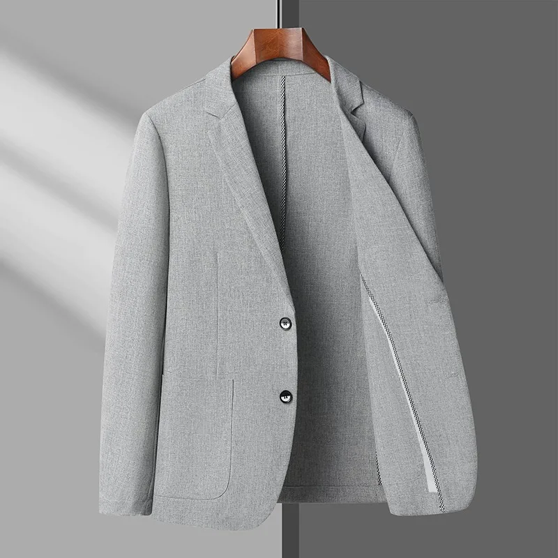 2024 Summer Ice Silk Blazers Elasticity Men\'s Thin Windbreak Classic Solid Color Casual Business Suit Jackets Office Social Coat