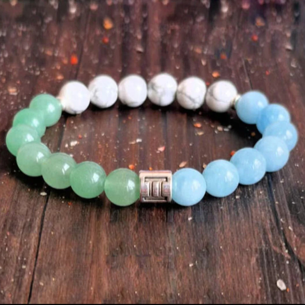 MG1606 New Design Triple Zodiac Wrist Mala Bracelet Green Aventurine Howlite Beaded Bracelet Keep Self Discipline Motivation