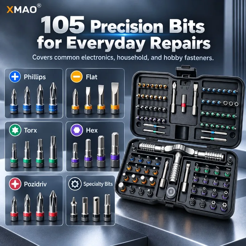 105-in-1 Magnetic Precision Screwdriver Kit, 3-Way Ratchet Handle S2 Bits Tool Set for Laptop, Phone, PC and Home Repair