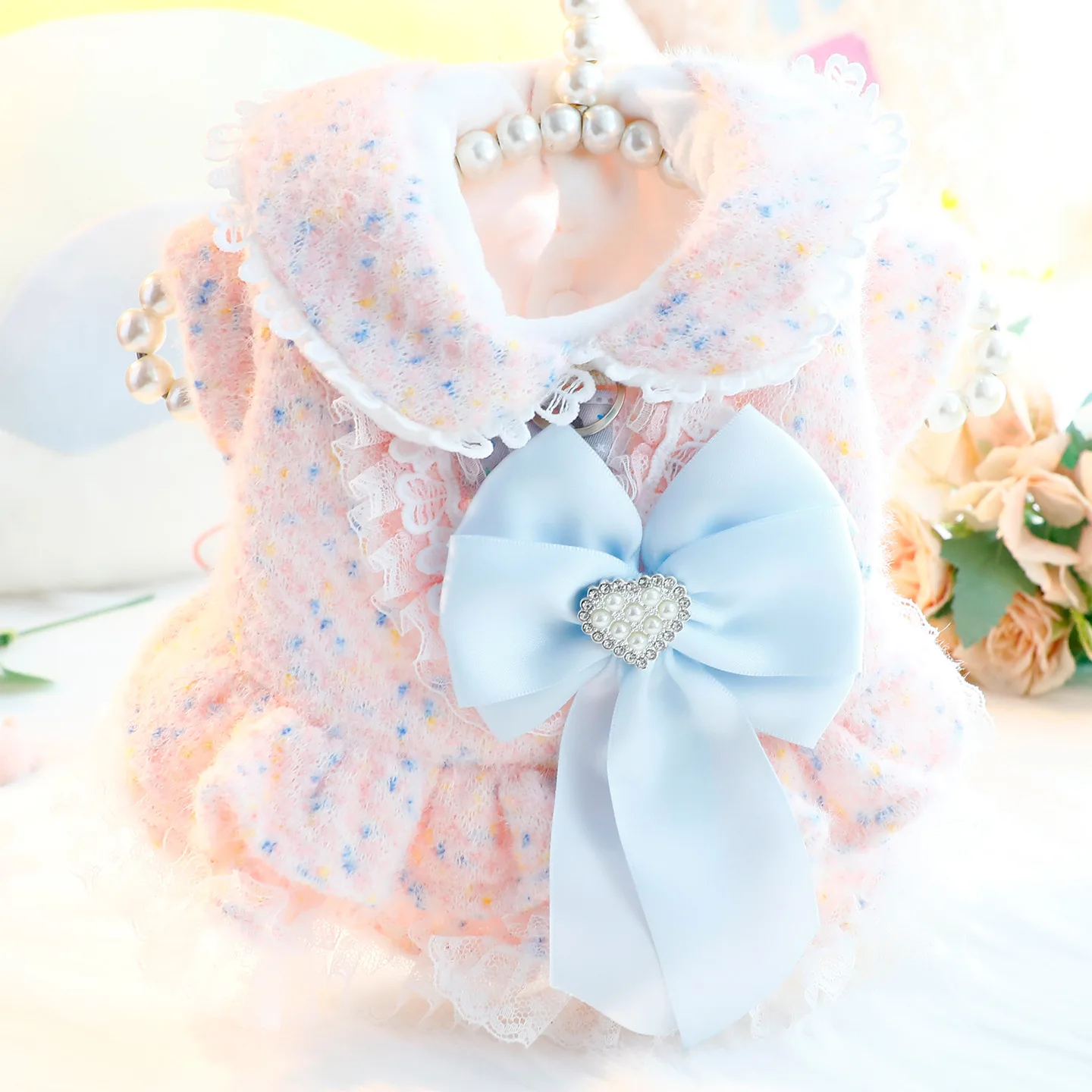 Pet Dog Winter Clothes Thick Cotton Princess Dress With Bow Knot Warm Autumn Winter Cute Costume Apparel For Small Dogs Puppy