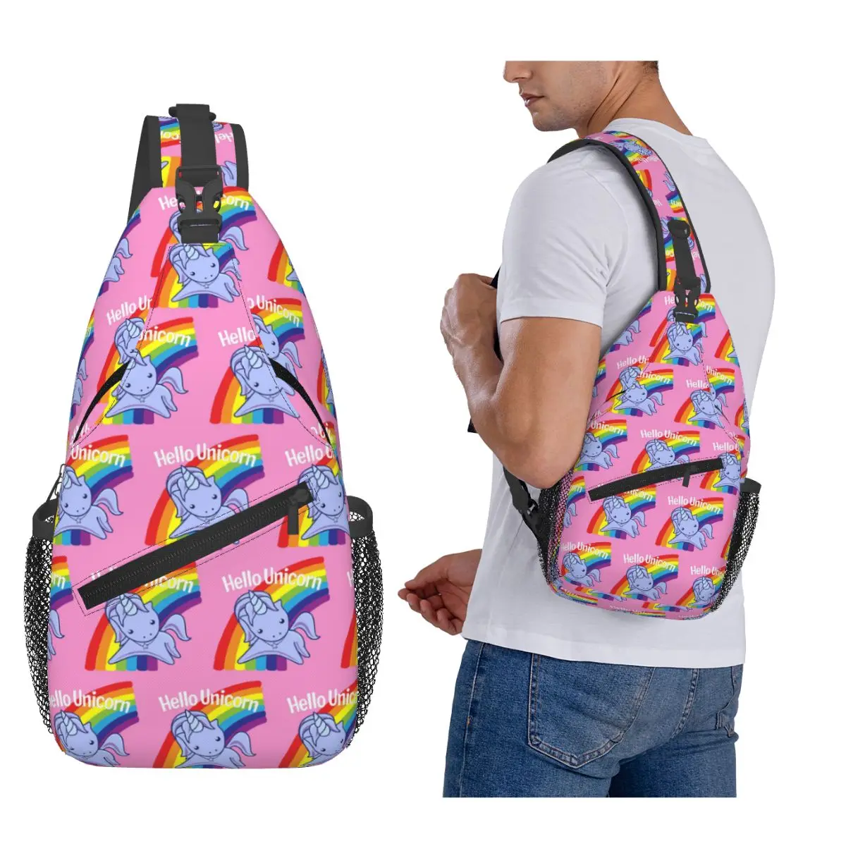 

Hello Unicorn Chest Bag Men Sling Crossbody Backpack Chest Bag Traveling Hiking Daypack Shoulder Bag