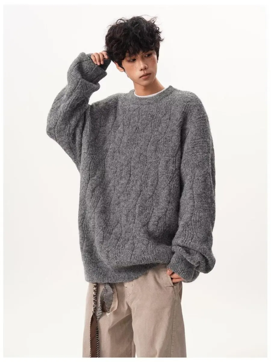 

Faionable Loose Men's Knit Sweater Autumn Winter New Sle Simple Japanese Sle Twist Couple Sweater Breathable Comfortable