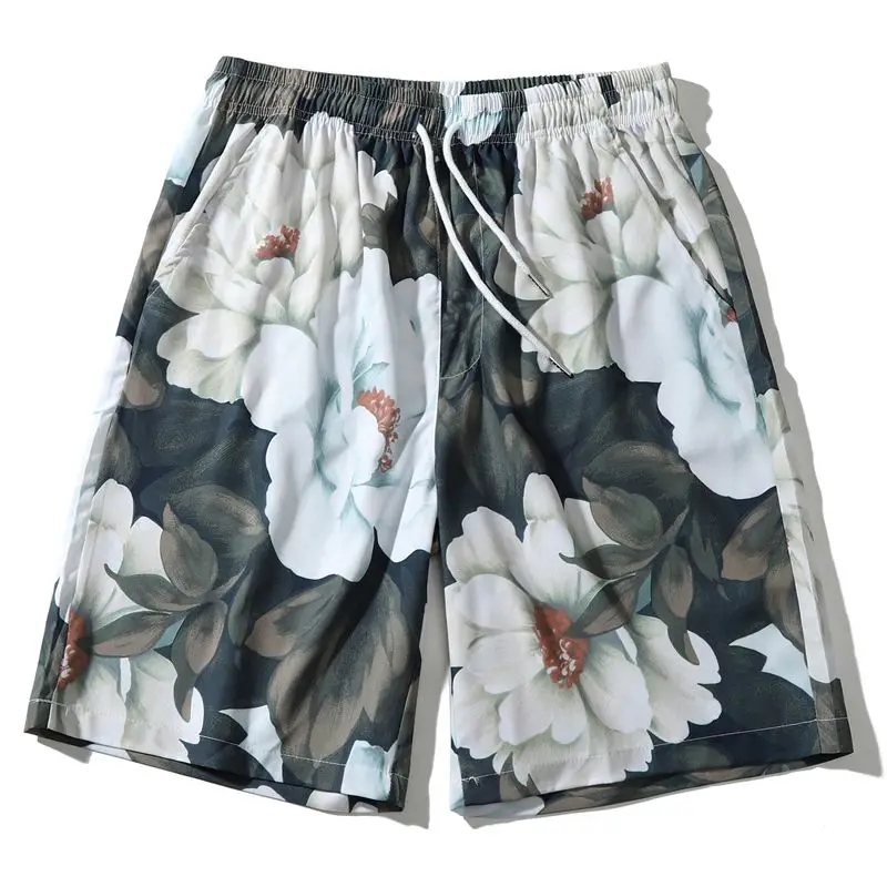 

Новые шорты с цветочным рисунком маслом, мужские летние быстросохнущие тонкие гавайские каникулы, литературные брюки с пятью точками