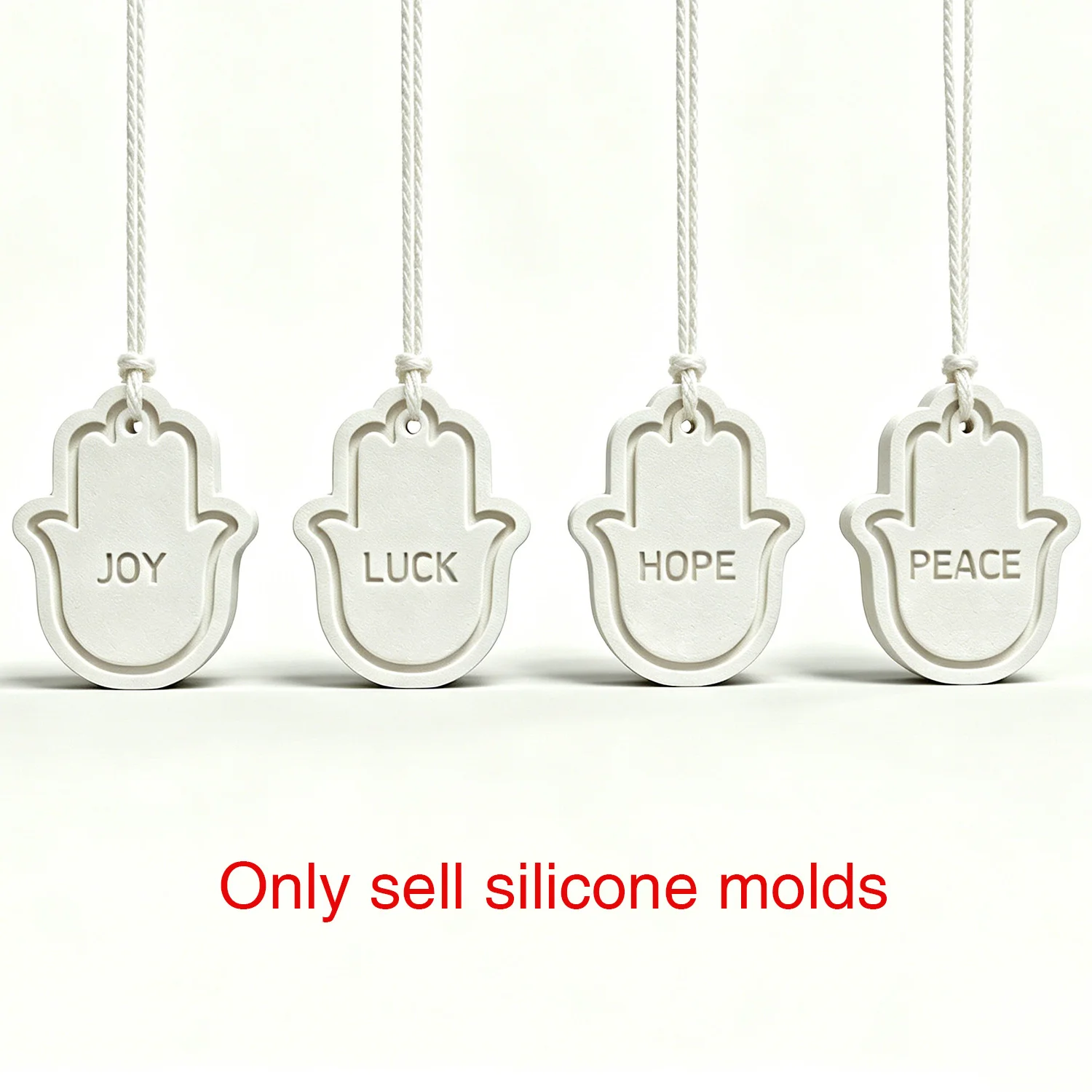 Silicone Mold For Hamsa Hand Pendant With JOY LUCK HOPE PEACE Words, Plaster Gypsum Cement Hanging Ornament Casting Mould