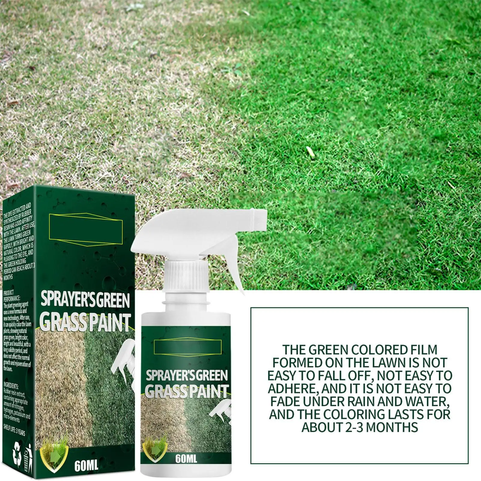 60ml Green Grass Paint Spray Long Lasting Turf Paint Enhance Patchy Dormant Yellowing Grasses For Grass Turf Green Enhancers