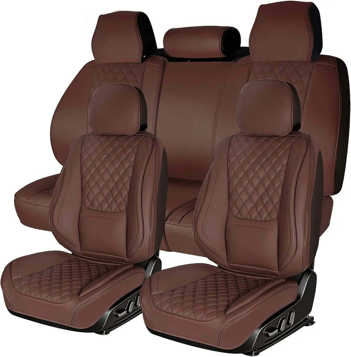 

Brown Faux Leather Car Seat Covers Full Set, Breathable, Wear-Resistant, Universal Fit for Cars Trucks SUV