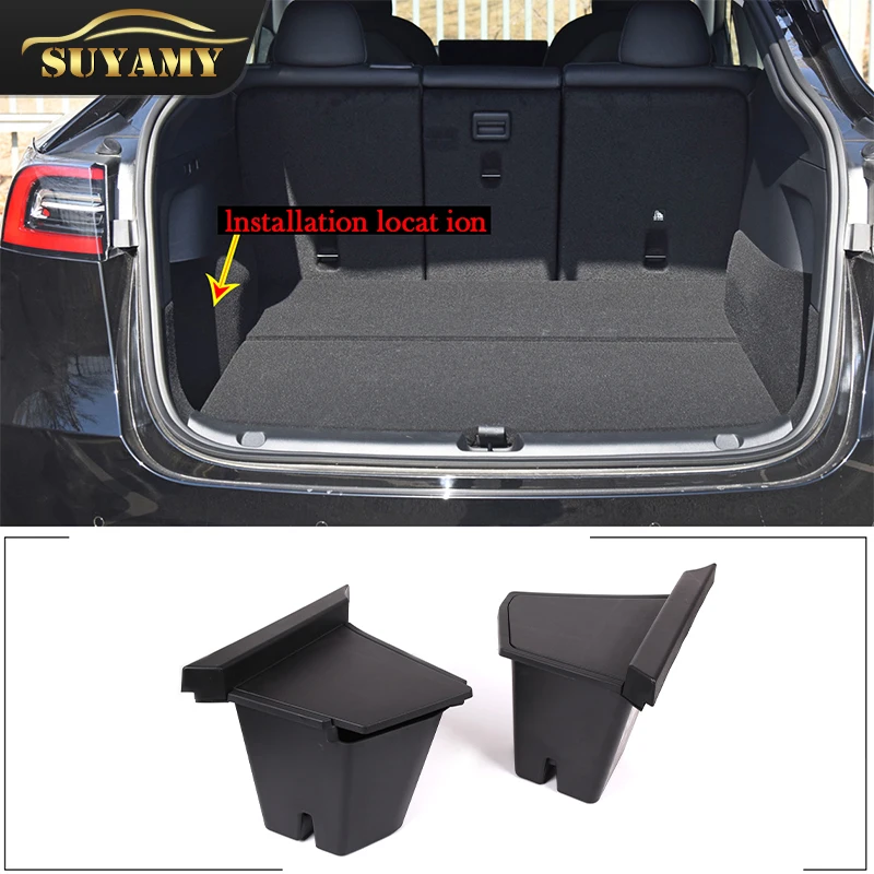 

Car Trunk Storage Boxes On Both Sides ABS Stowing Tidying Storage Compartment For Tesla Model Y Interior Accessories