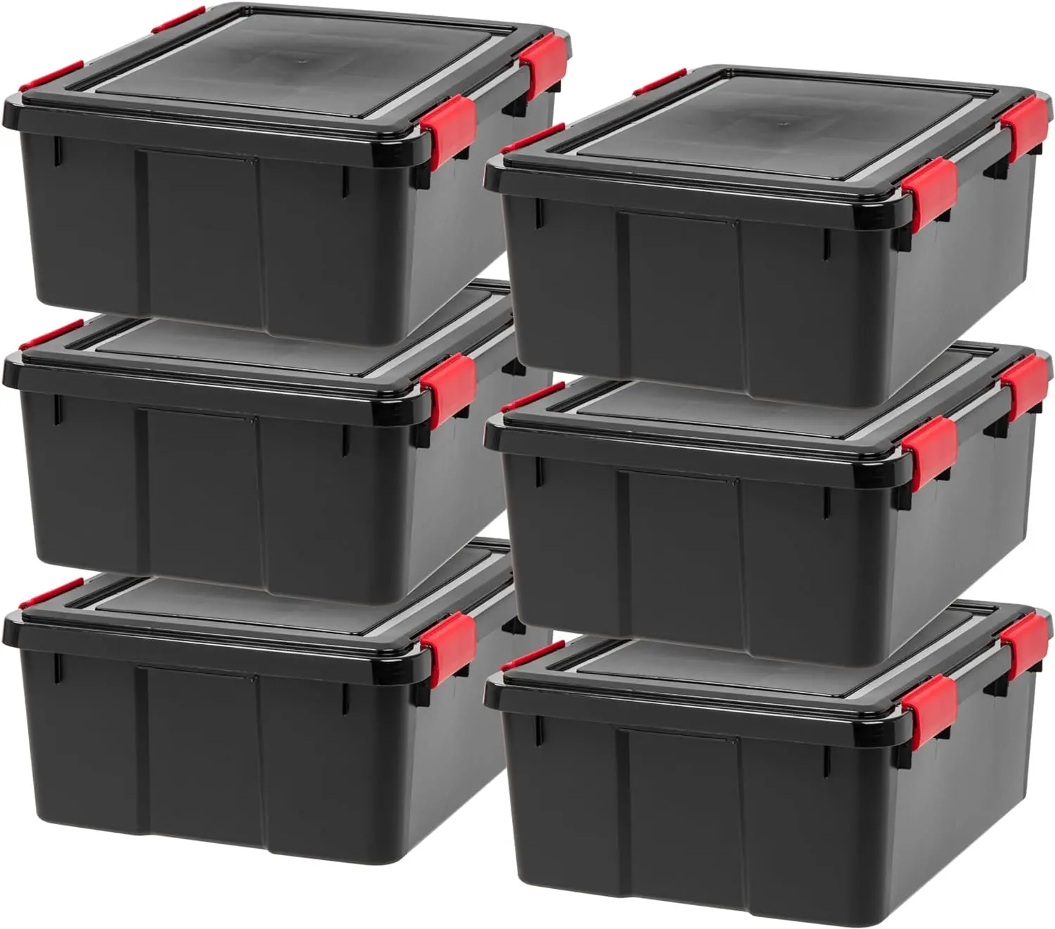 

Made in USA - Heavy Duty Moving Containers with Tight Latch, Weather Proof Tote Bin, WEATHERPRO - Black/Red