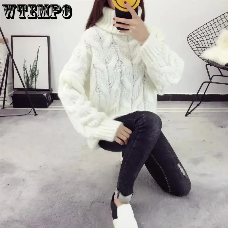 Turtleneck Sweater Women White Casual Loose Pullover Knitted Tops Autumn Winter New Korean Ladies Knitwear Jumper Outerwear